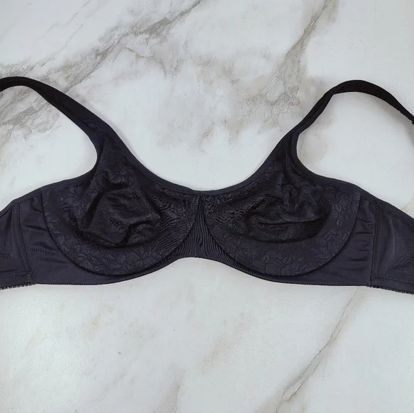 Delta Burke Black Seamless Floral Jacquard Push Up Underwire Bra, Sz 38C - Picture 2 of 10